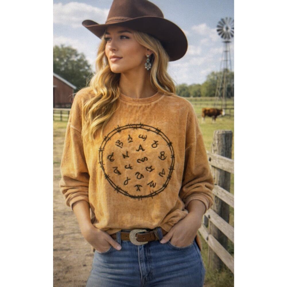 Chicka-D western orange Southern TEXAS Corded Sweatshirt Large rodeo UT farm